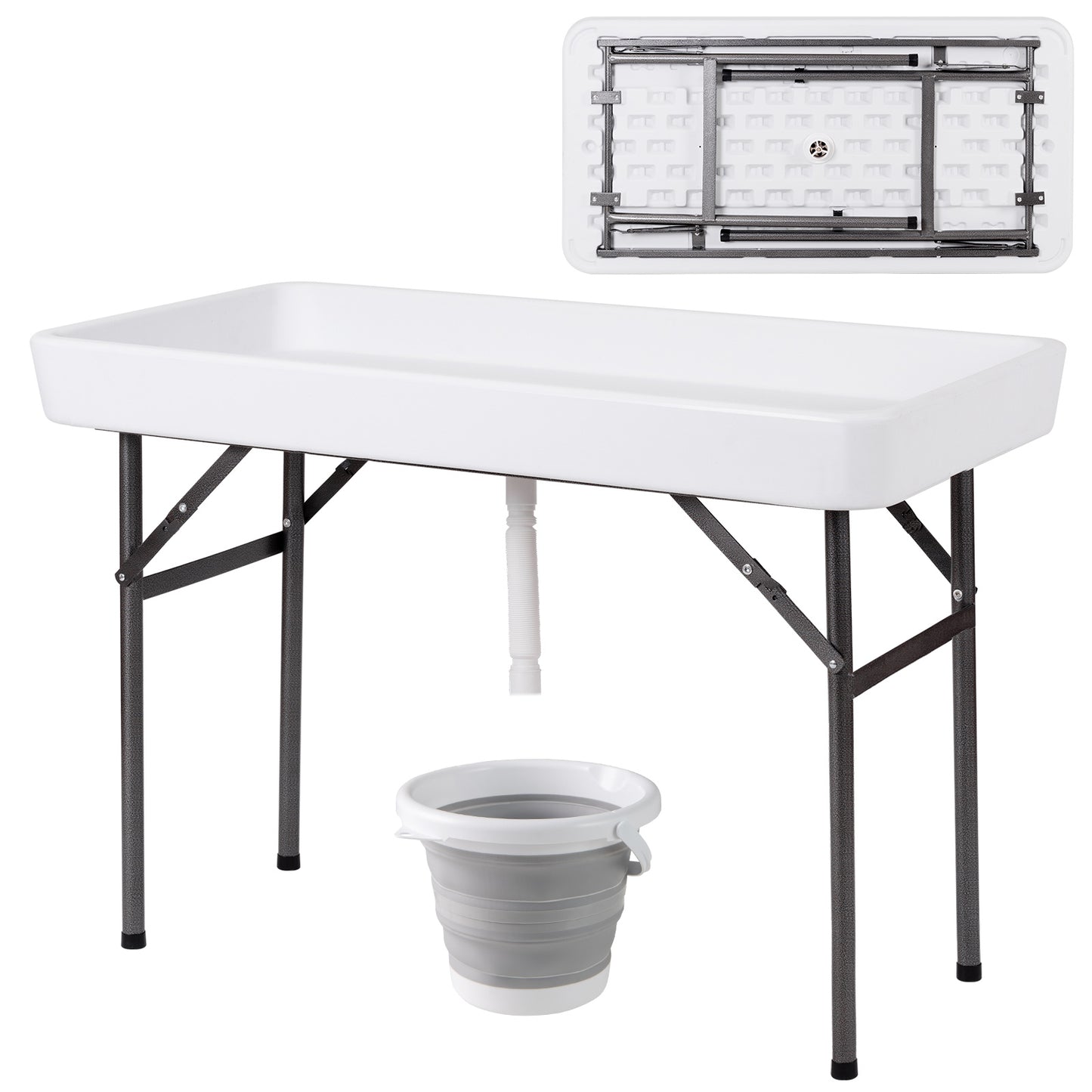 4 Feet Plastic Folding Party Table, With Skirt And Ice Bucket, White Camping Furniture White at Gallery Canada