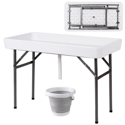 4 Feet Plastic Folding Party Table, With Skirt And Ice Bucket, White Camping Furniture White at Gallery Canada