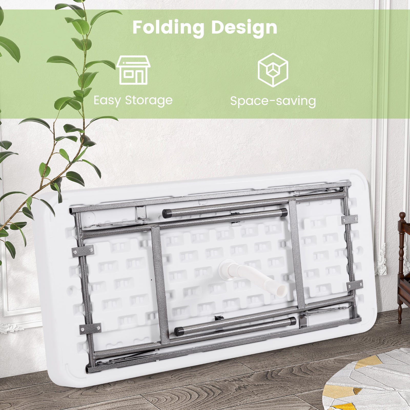 4 Feet Plastic Party Ice Folding Table with Matching Skirt and Ice Bucket, White Camping Furniture at Gallery Canada