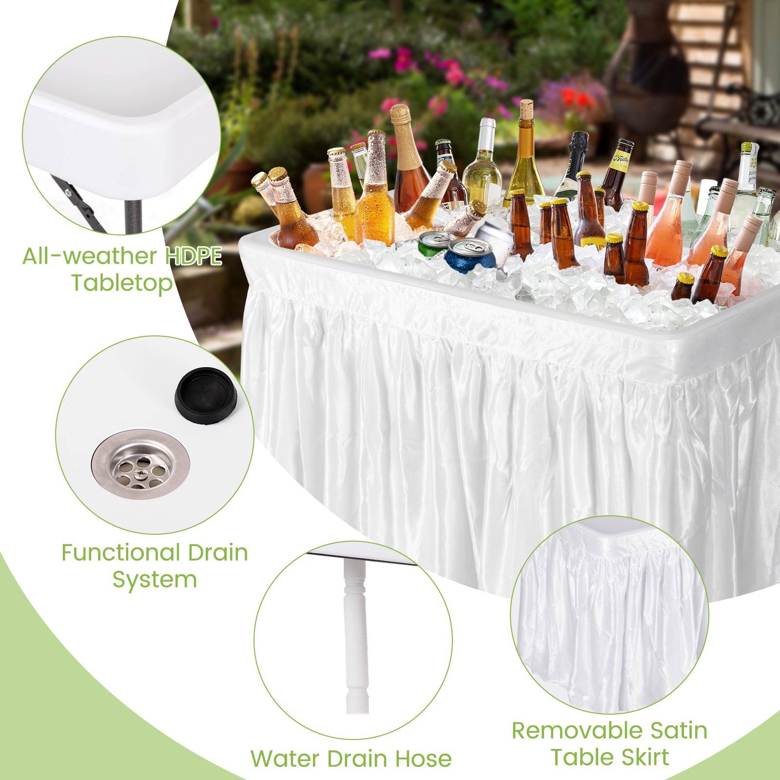4 Feet Plastic Party Ice Folding Table with Matching Skirt and Ice Bucket, White Camping Furniture at Gallery Canada