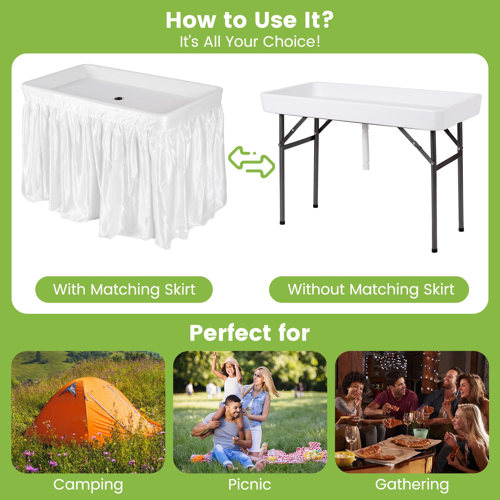 4 Feet Plastic Party Ice Folding Table with Matching Skirt and Ice Bucket, White Camping Furniture at Gallery Canada
