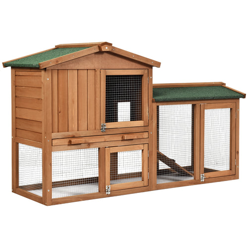 58 Inch Weatherproof Wooden Rabbit Hutch, Natural