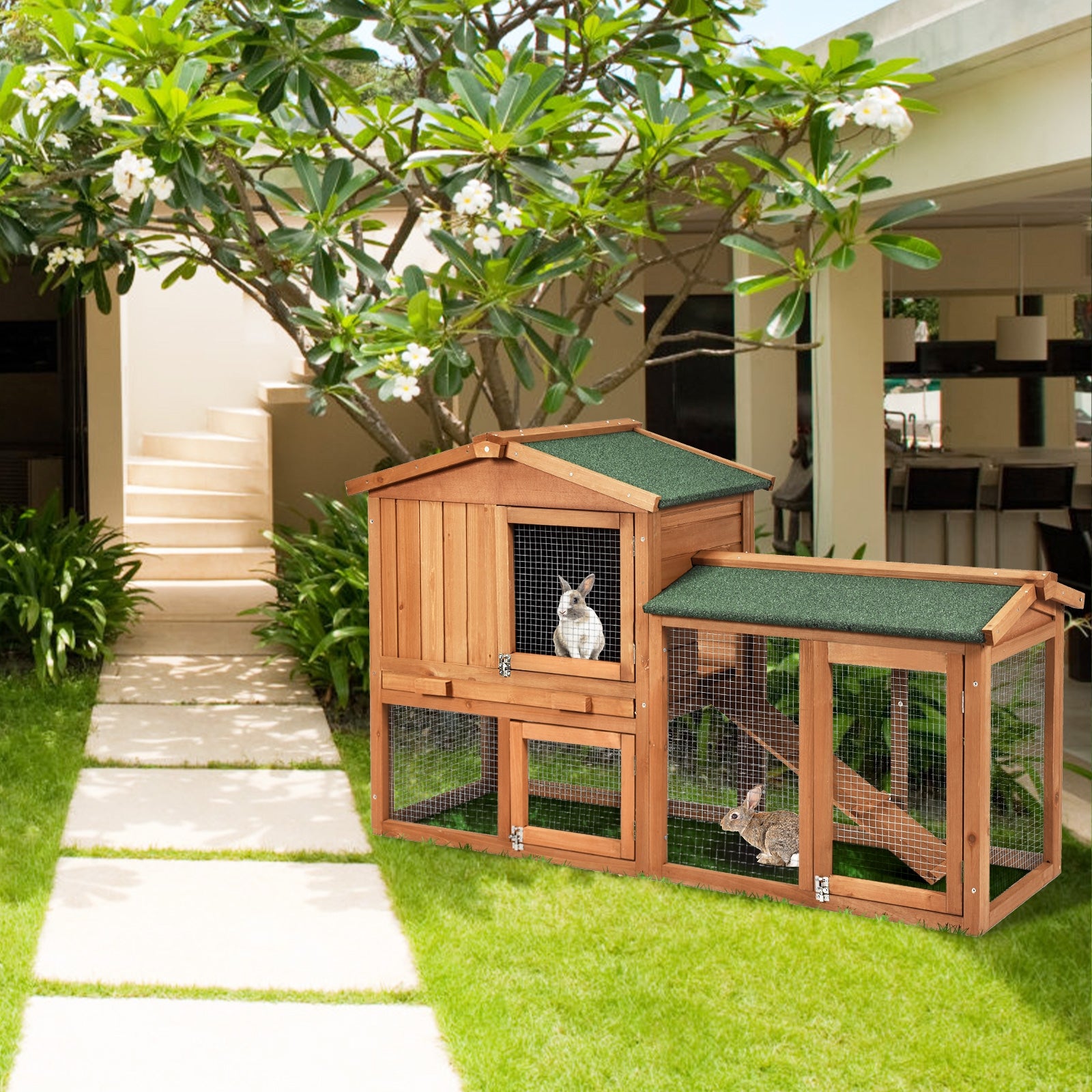 58 Inch Weatherproof Wooden Rabbit Hutch, Natural Rabbit Hutches at Gallery Canada