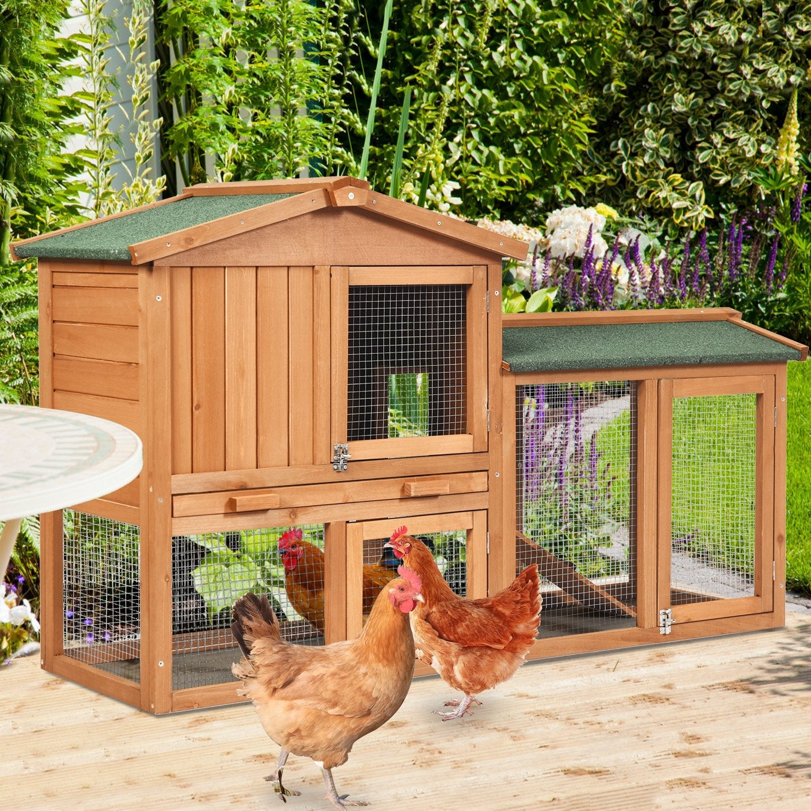 58 Inch Weatherproof Wooden Rabbit Hutch, Natural Rabbit Hutches at Gallery Canada
