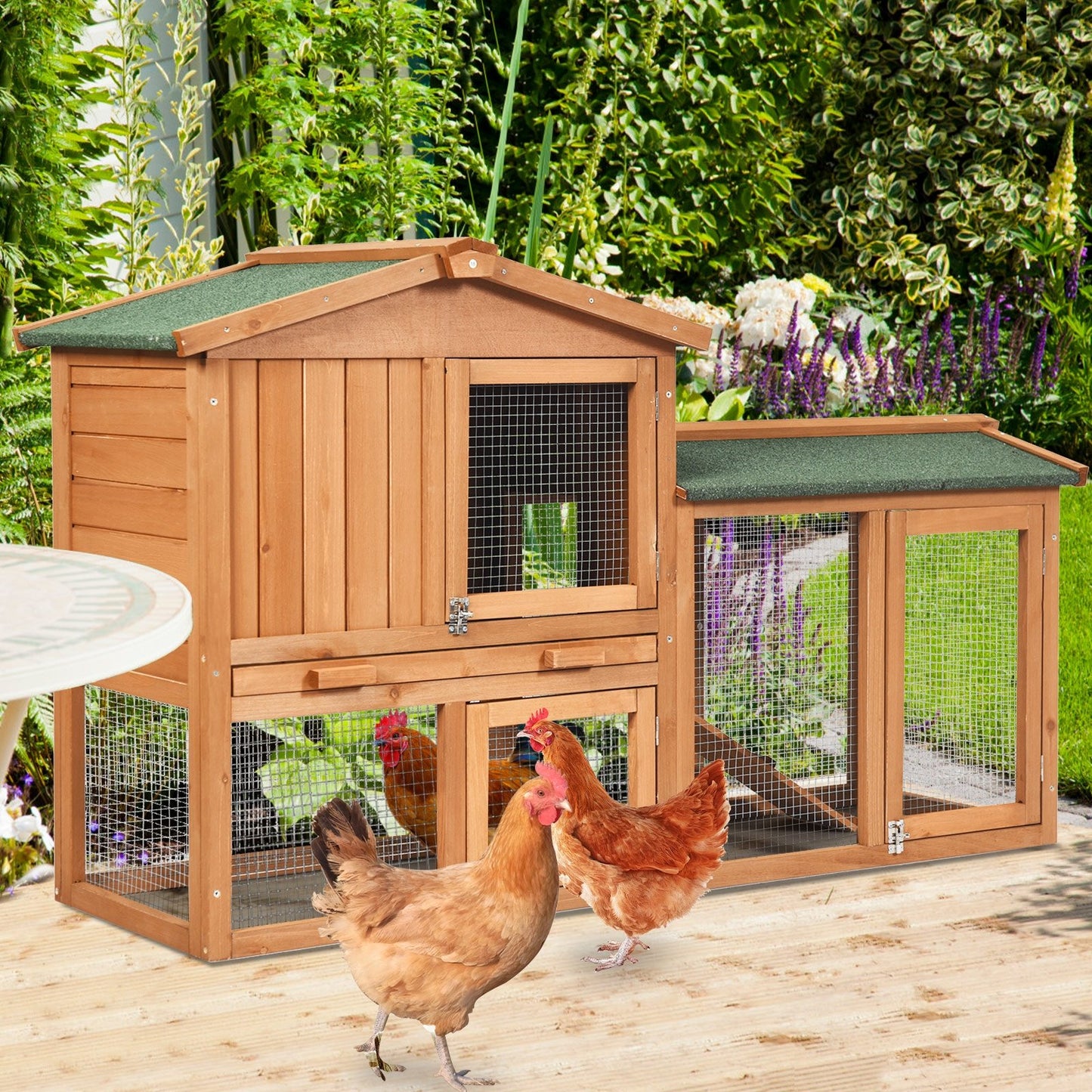 58 Inch Weatherproof Wooden Rabbit Hutch, Natural Rabbit Hutches at Gallery Canada