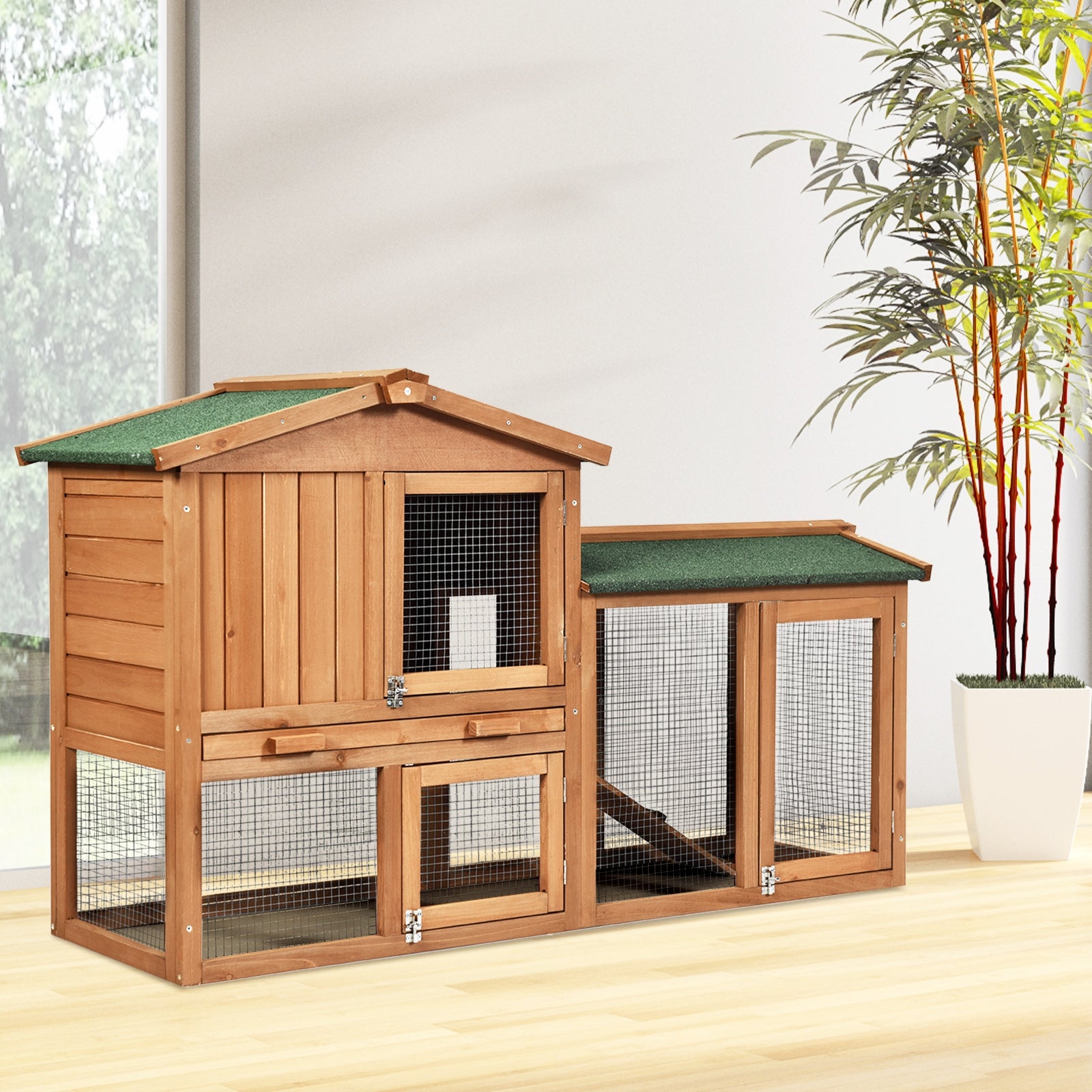 58 Inch Weatherproof Wooden Rabbit Hutch, Natural Rabbit Hutches at Gallery Canada