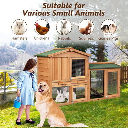 58 Inch Weatherproof Wooden Rabbit Hutch, Natural Rabbit Hutches at Gallery Canada