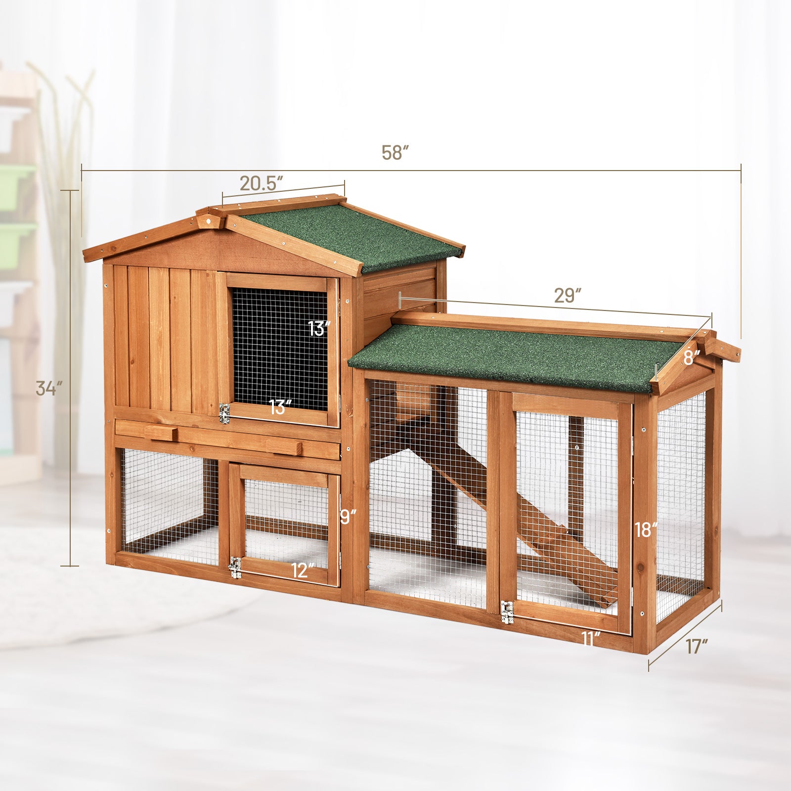 58 Inch Weatherproof Wooden Rabbit Hutch, Natural Rabbit Hutches at Gallery Canada