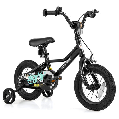 12 Inch Kids Bike Adjustable for 3-4 Years Old with Low-Step Frame, Black Kids Bike Black at Gallery Canada