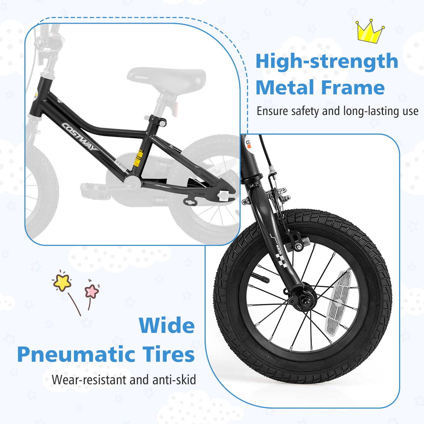 12 Inch Kids Bike Adjustable for 3-4 Years Old with Low-Step Frame, Black Kids Bike at Gallery Canada