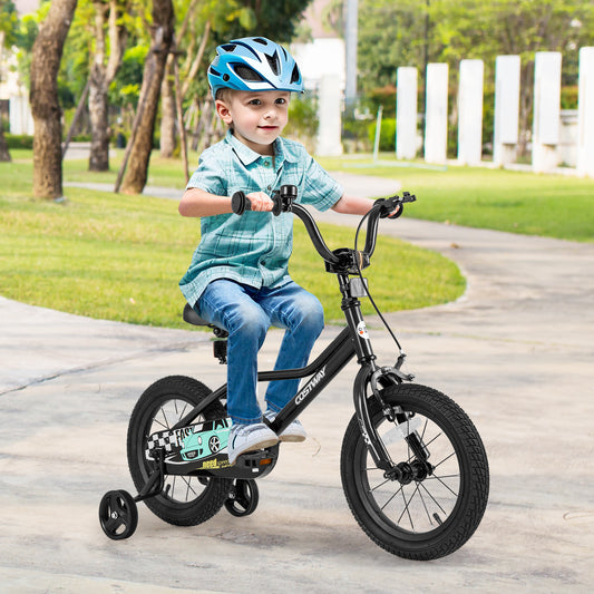 14 Inch Kids Bike Adjustable for 3-5 Years Old with Low-Step Frame, Black Kids Bike Black at Gallery Canada