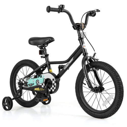 16 Inch Kids Bike, Adjustable For 4-7 Years, Low-Step Frame, Black