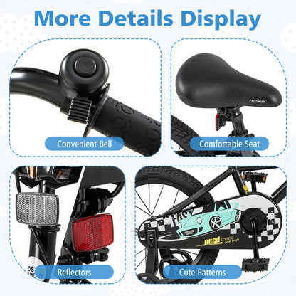 16 Inch Kids Bike Adjustable for 4-7 Years Old with Low-Step Frame, Black Kids Bike at Gallery Canada