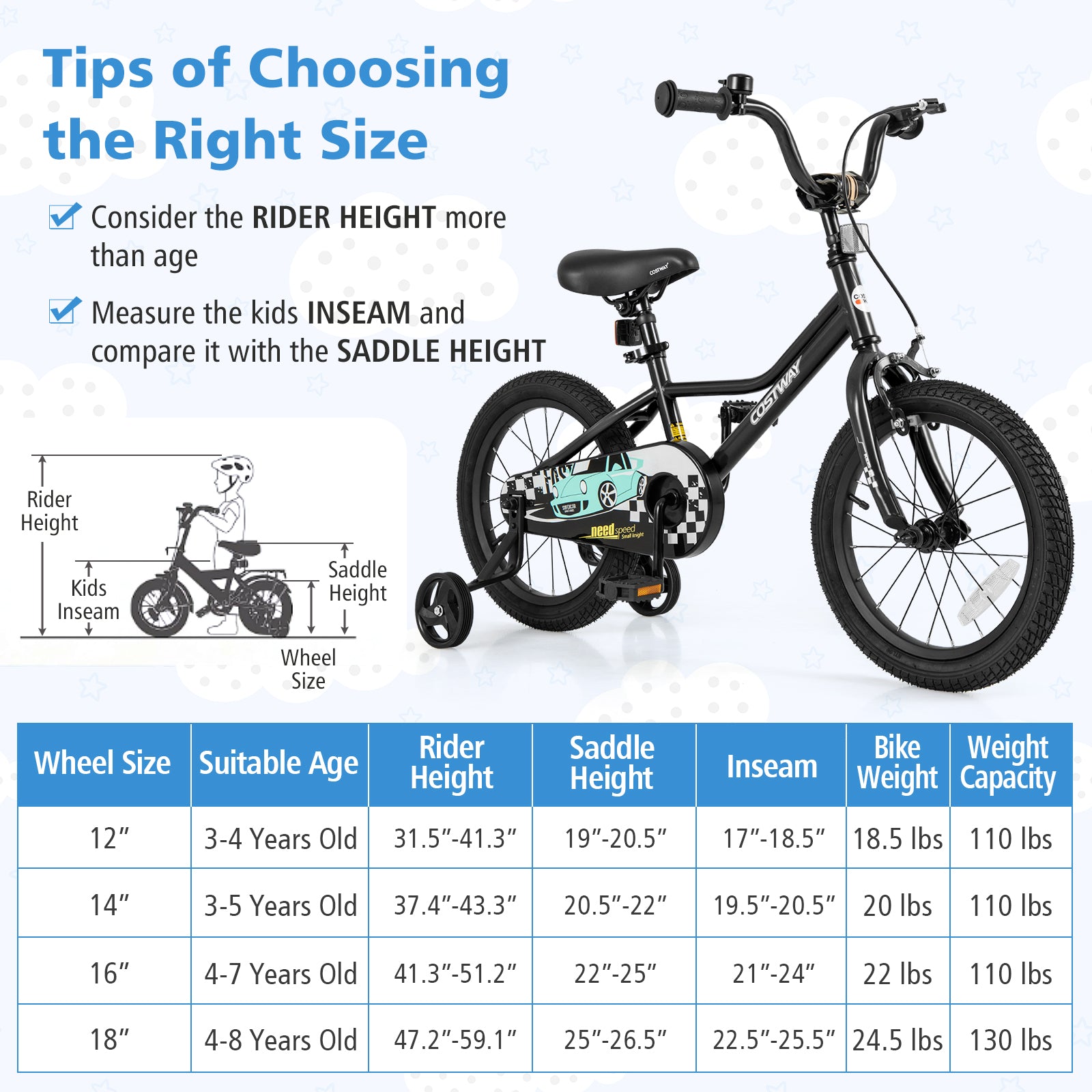 16 Inch Kids Bike Adjustable for 4-7 Years Old with Low-Step Frame, Black Kids Bike at Gallery Canada