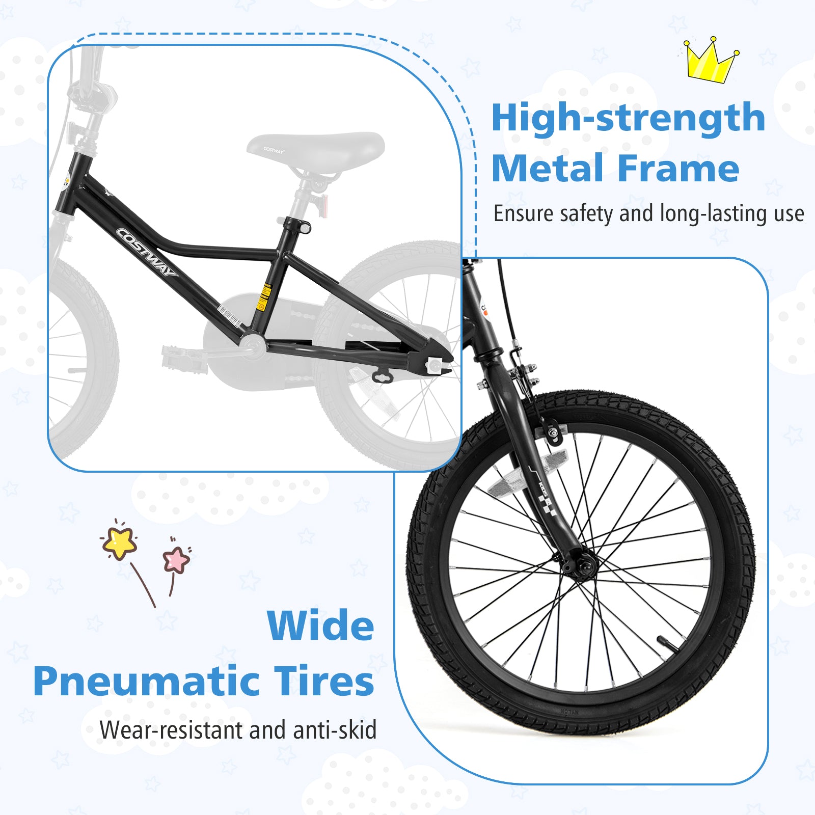 18 Inch Kids Bike Adjustable for 4-8 Years Old with Low-Step Frame, Black Kids Bike at Gallery Canada