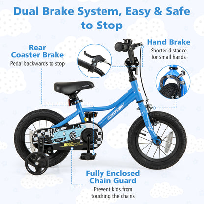 12 Inch Kids Bike with Removable Training Wheels for Aged 3-4 Years Old, Blue Kids Bike at Gallery Canada