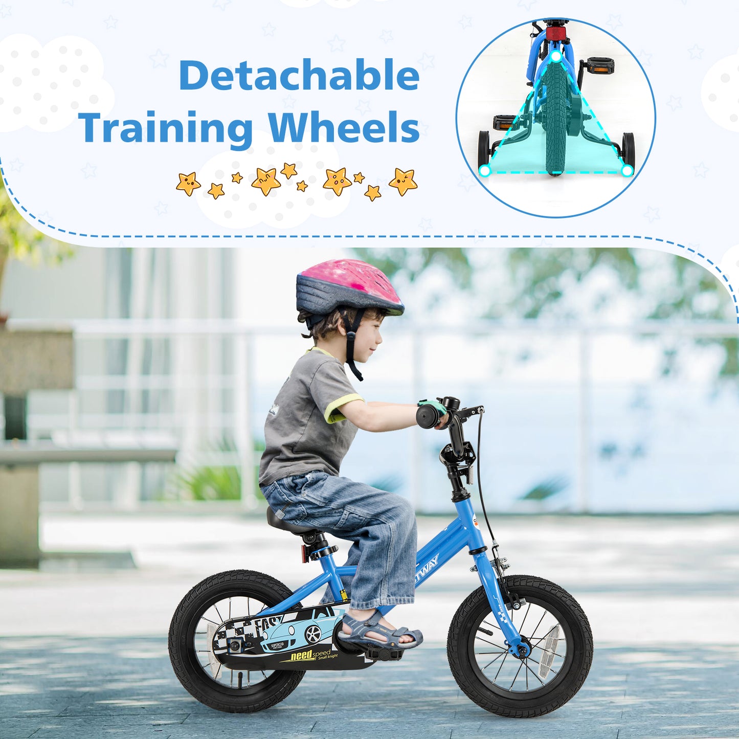 12 Inch Kids Bike with Removable Training Wheels for Aged 3-4 Years Old, Blue Kids Bike at Gallery Canada