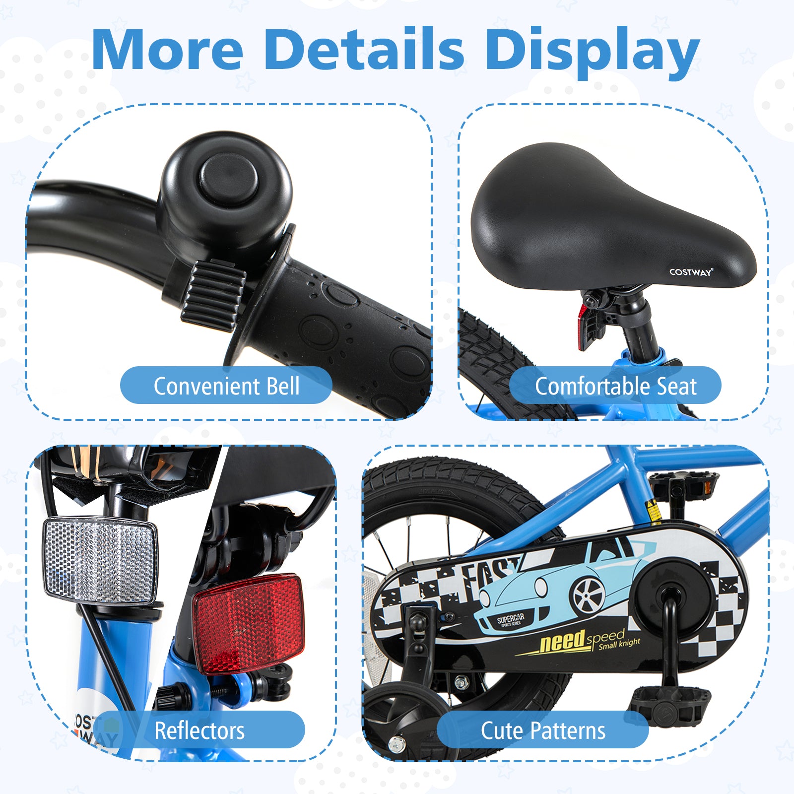 12 Inch Kids Bike with Removable Training Wheels for Aged 3-4 Years Old, Blue Kids Bike at Gallery Canada