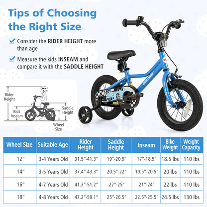 12 Inch Kids Bike with Removable Training Wheels for Aged 3-4 Years Old, Blue Kids Bike at Gallery Canada