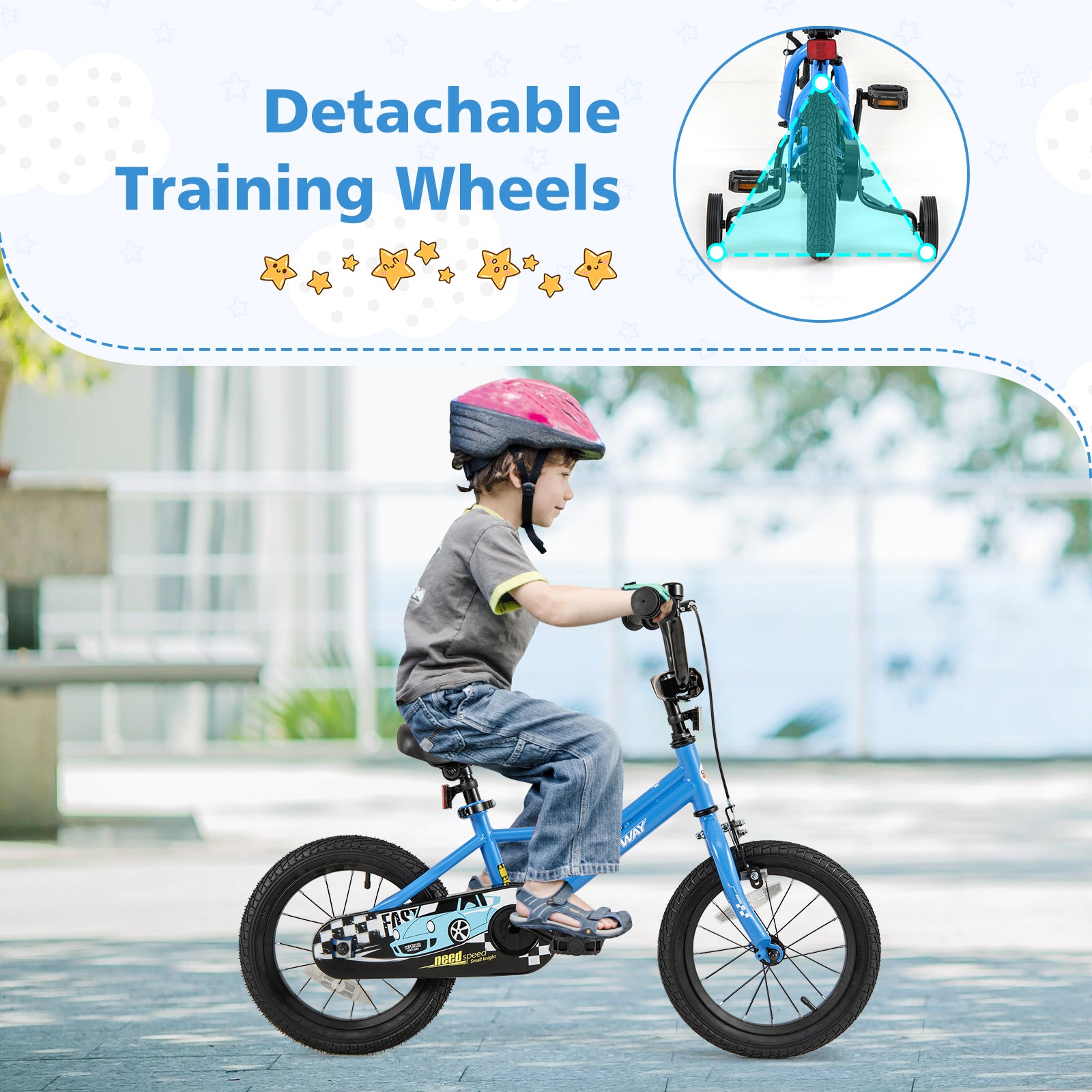 14 Inch Kids Bike with Removable Training Wheels for Aged 3-5 Years Old, Blue Kids Bike at Gallery Canada