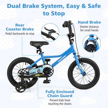 14 Inch Kids Bike with Removable Training Wheels for Aged 3-5 Years Old, Blue Kids Bike at Gallery Canada