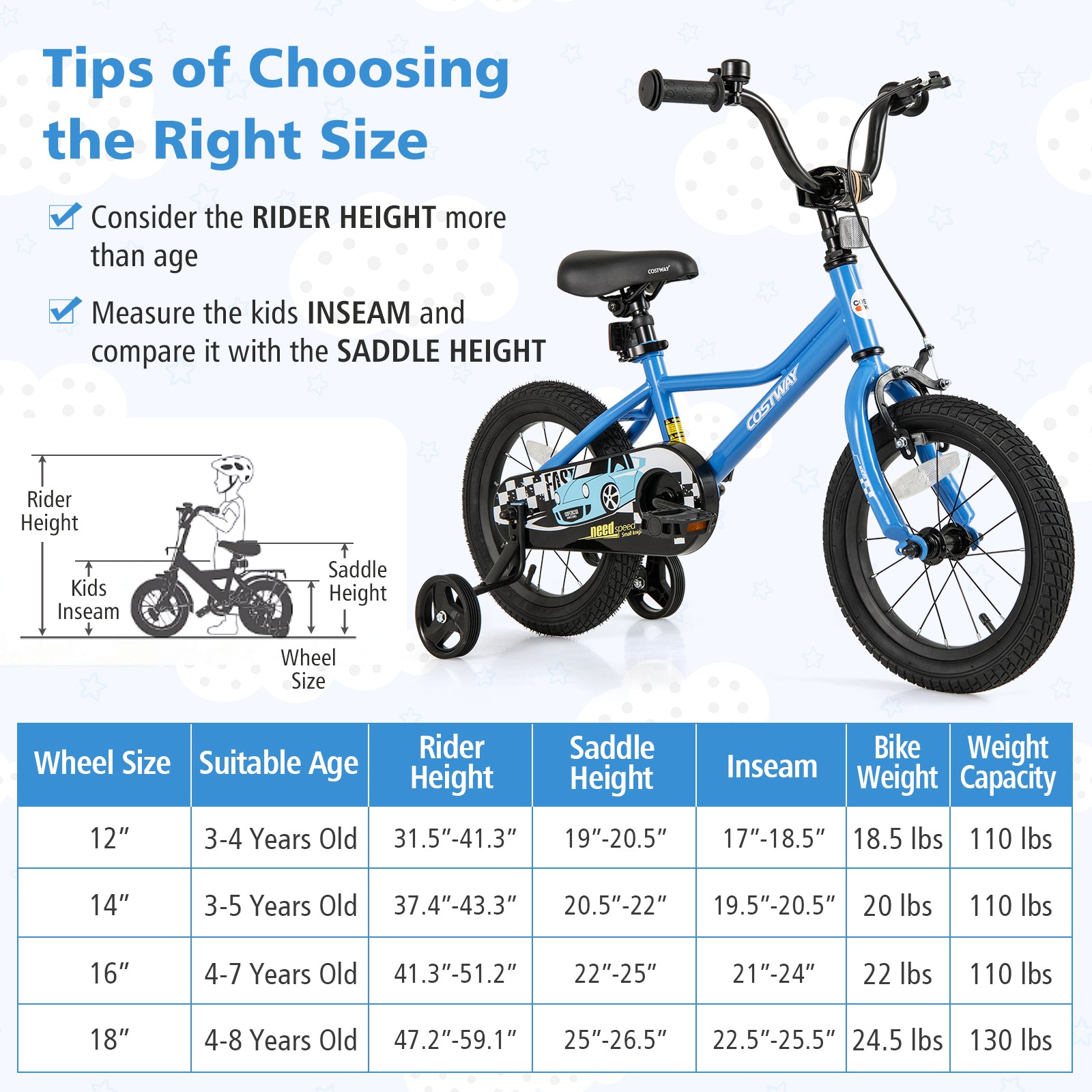 14 Inch Kids Bike with Removable Training Wheels for Aged 3-5 Years Old, Blue Kids Bike at Gallery Canada