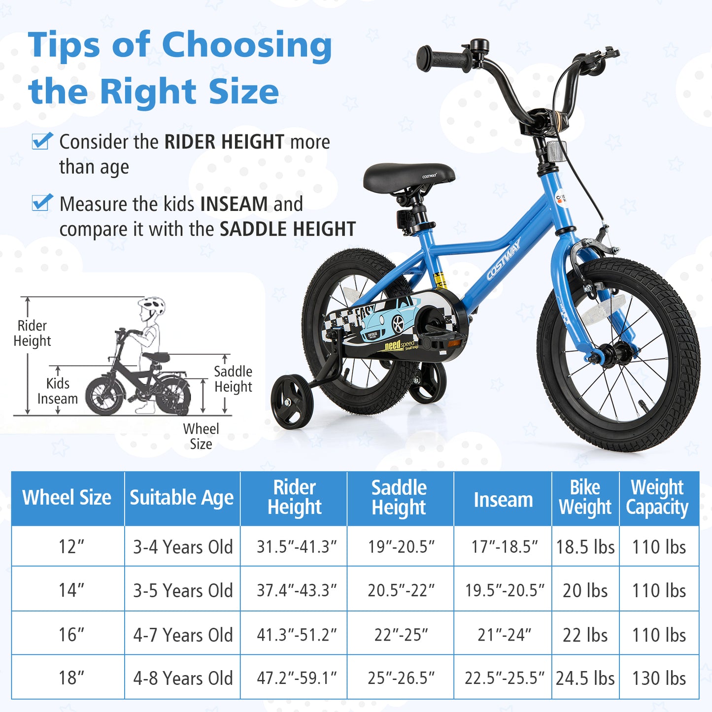 14 Inch Kids Bike with Removable Training Wheels for Aged 3-5 Years Old, Blue Kids Bike at Gallery Canada