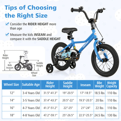 14 Inch Kids Bike with Removable Training Wheels for Aged 3-5 Years Old, Blue Kids Bike at Gallery Canada