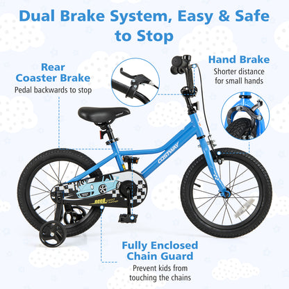 16 Inch Kids Bike with Removable Training Wheels for Aged 4-7 Years Old, Blue Kids Bike at Gallery Canada