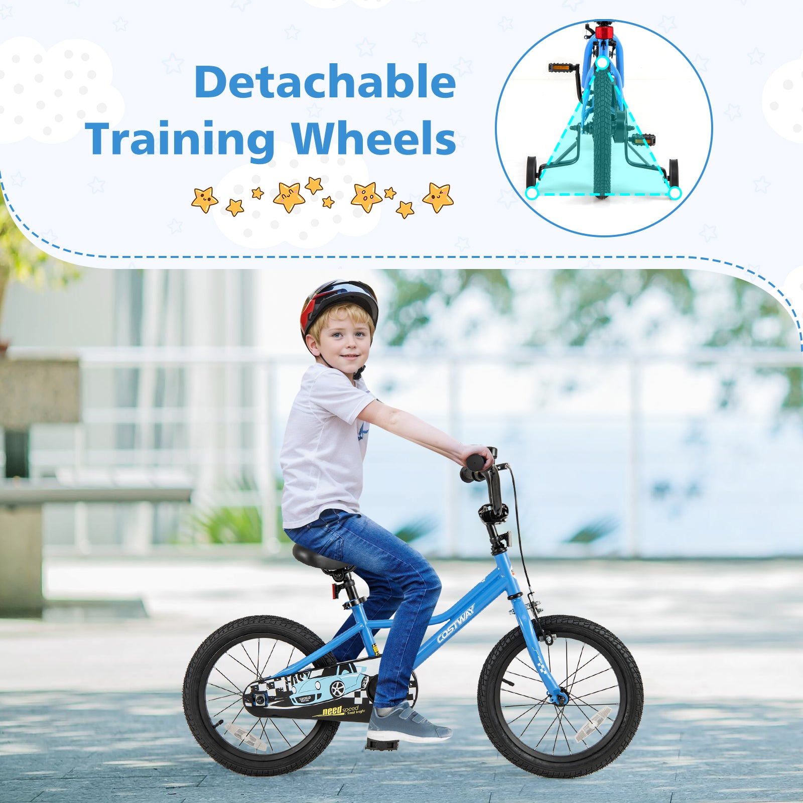16 Inch Kids Bike with Removable Training Wheels for Aged 4-7 Years Old, Blue Kids Bike at Gallery Canada