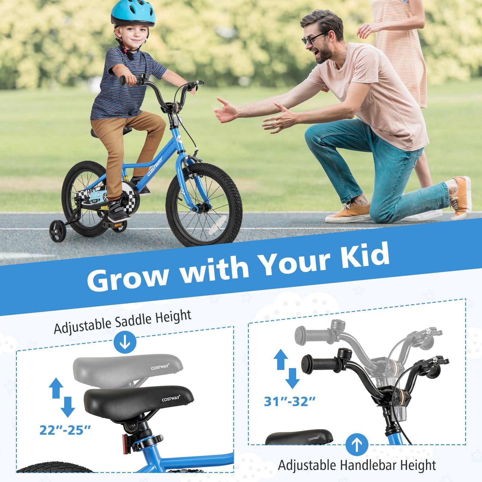 16 Inch Kids Bike with Removable Training Wheels for Aged 4-7 Years Old, Blue Kids Bike at Gallery Canada