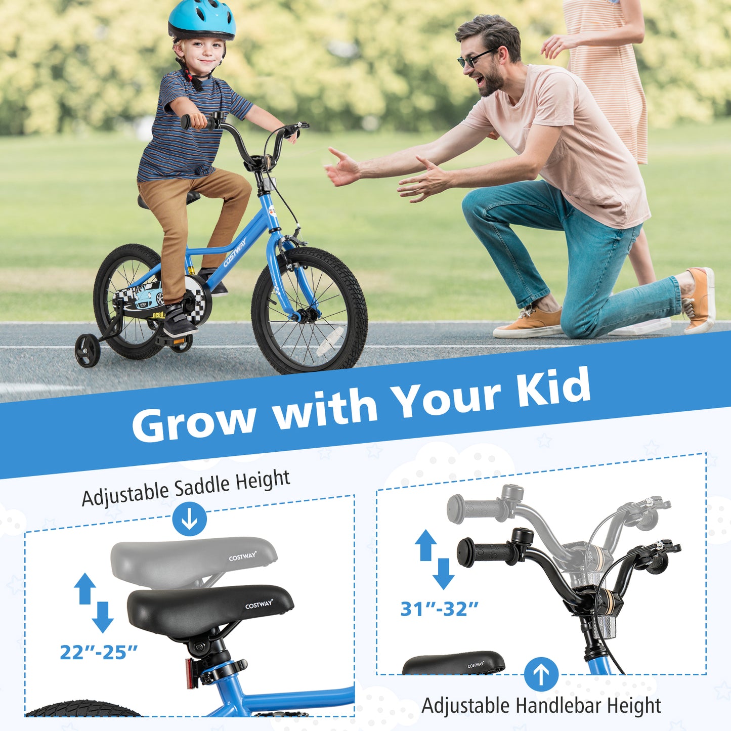16 Inch Kids Bike with Removable Training Wheels for Aged 4-7 Years Old, Blue Kids Bike at Gallery Canada