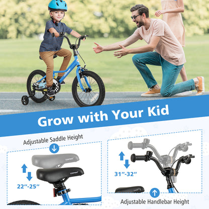 16 Inch Kids Bike with Removable Training Wheels for Aged 4-7 Years Old, Blue Kids Bike at Gallery Canada