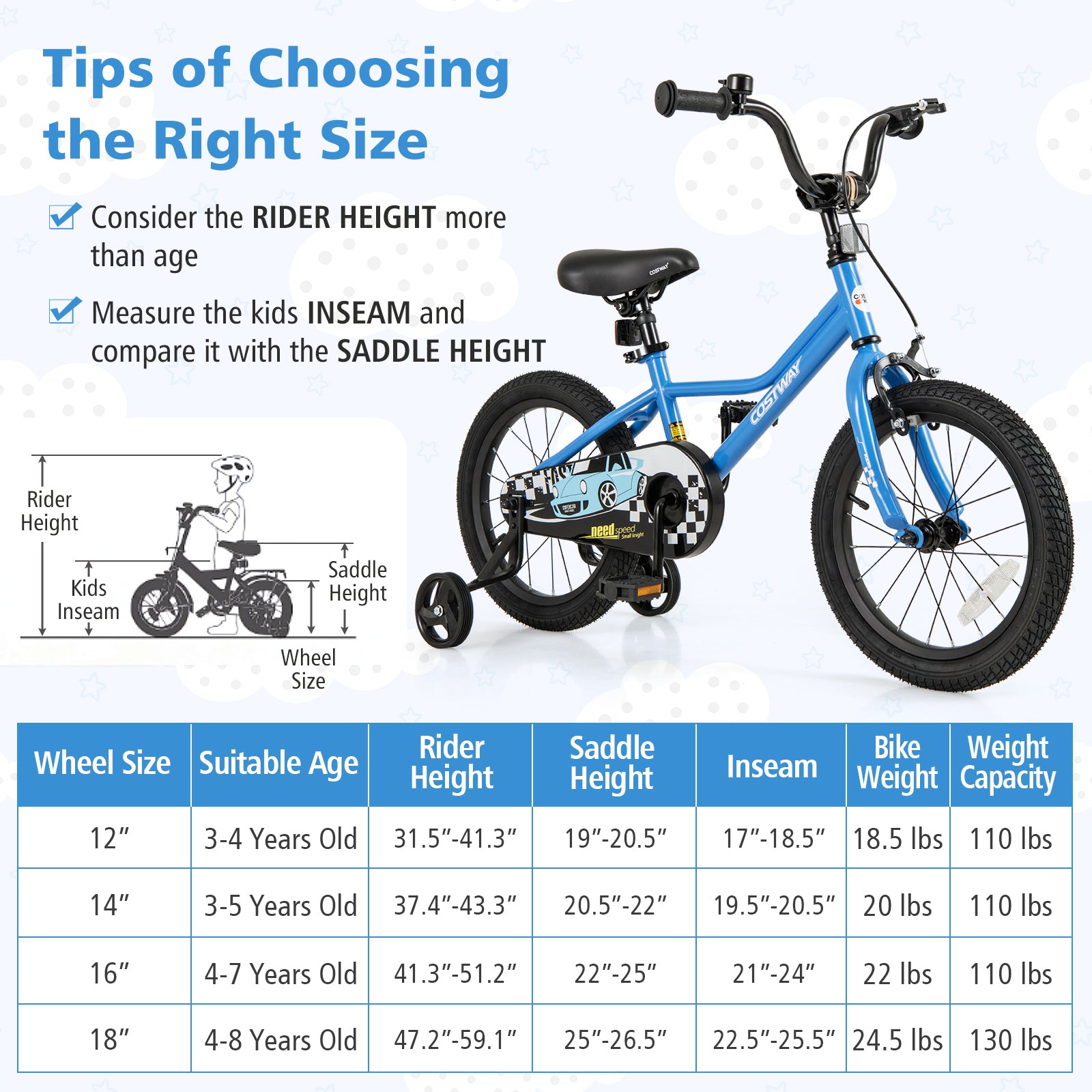16 Inch Kids Bike with Removable Training Wheels for Aged 4-7 Years Old, Blue Kids Bike at Gallery Canada