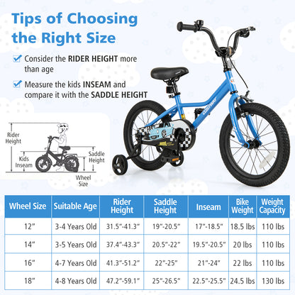 16 Inch Kids Bike with Removable Training Wheels for Aged 4-7 Years Old, Blue Kids Bike at Gallery Canada