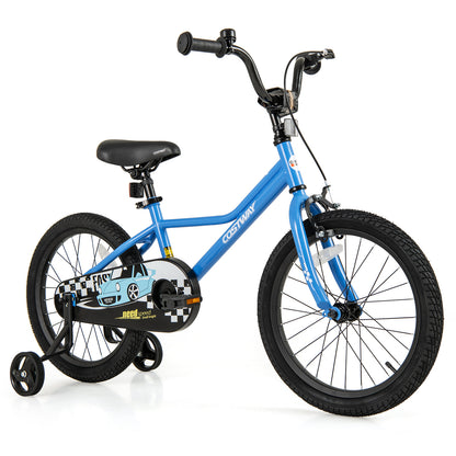 18 Inch Kids Bike, Removable Training Wheels, Ages 4-8, Blue