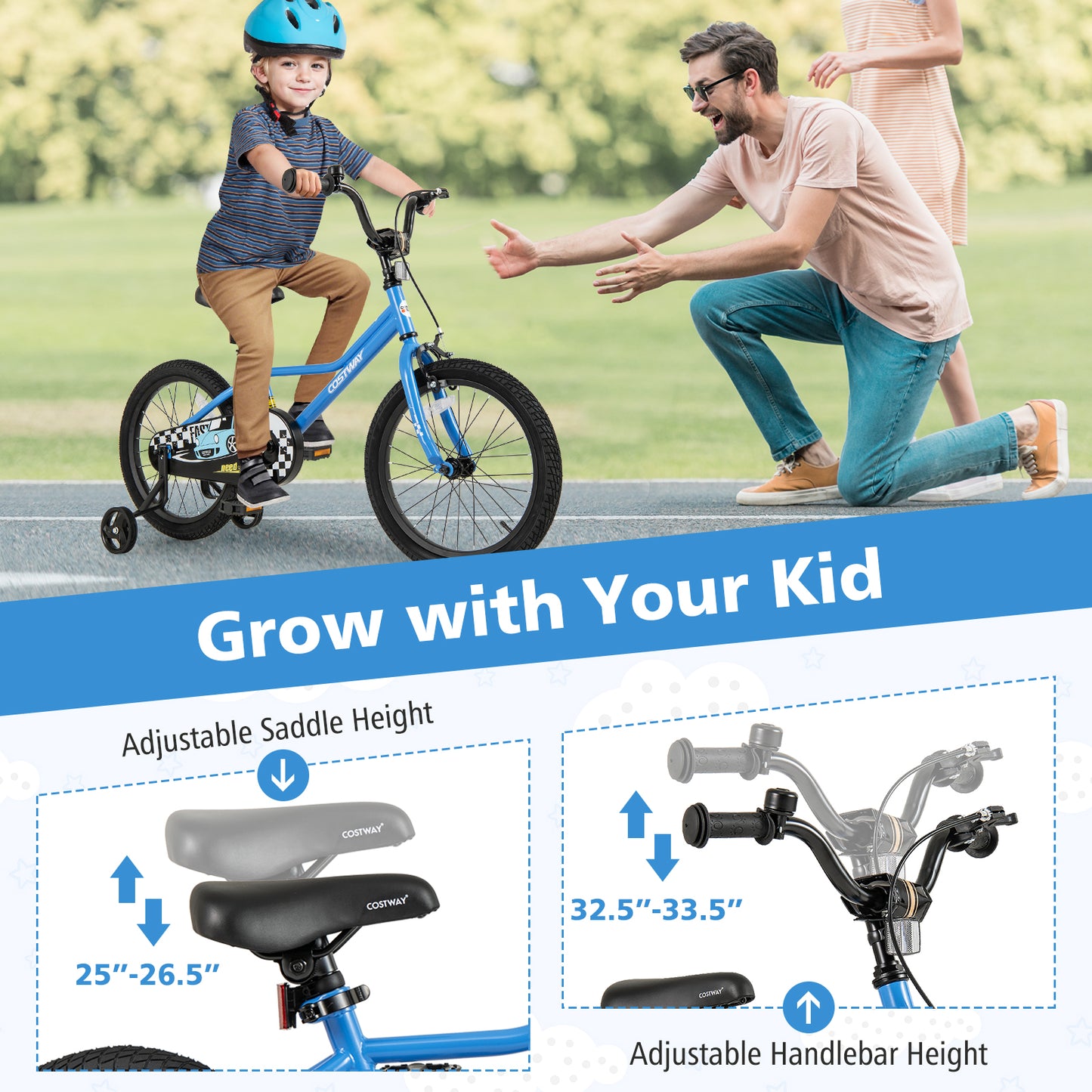 18 Inch Kids Bike with Removable Training Wheels for Aged 4-8 Years Old, Blue Kids Bike at Gallery Canada
