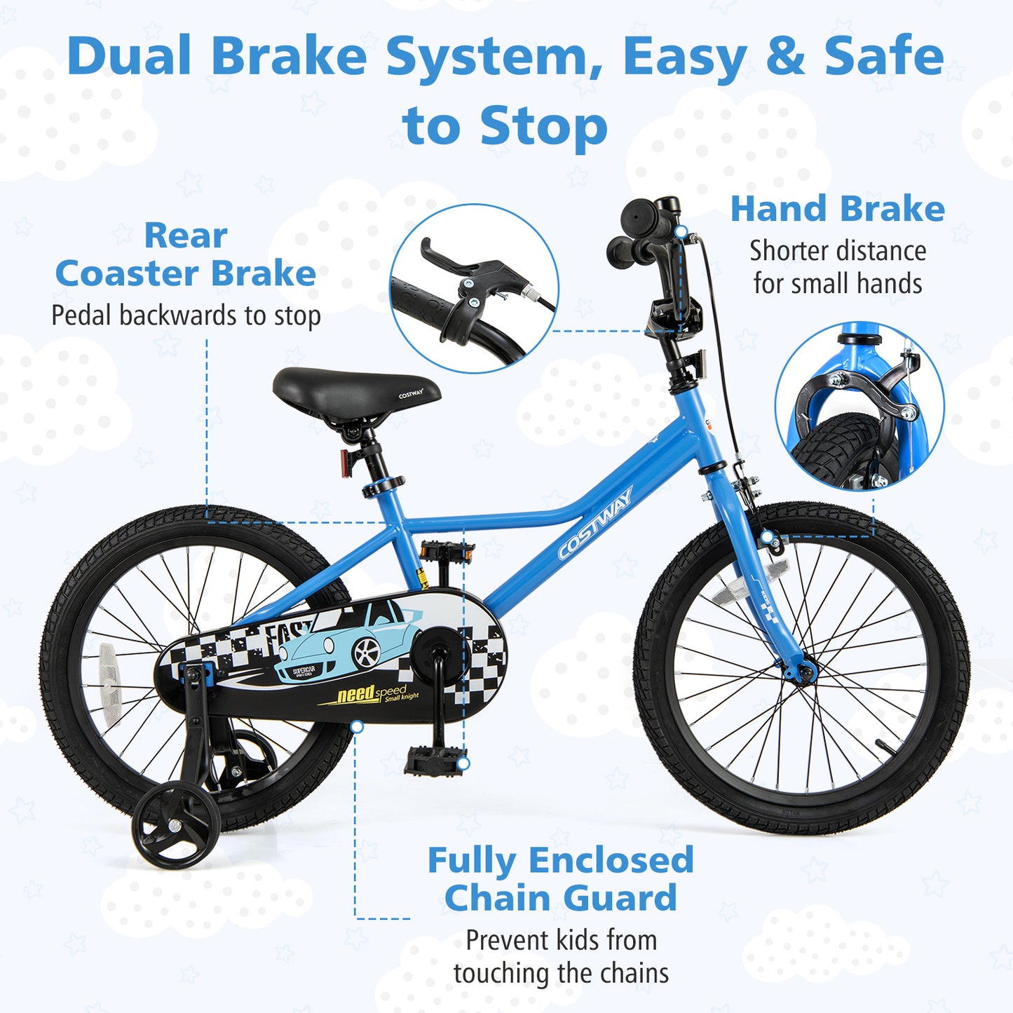 18 Inch Kids Bike with Removable Training Wheels for Aged 4-8 Years Old, Blue Kids Bike at Gallery Canada