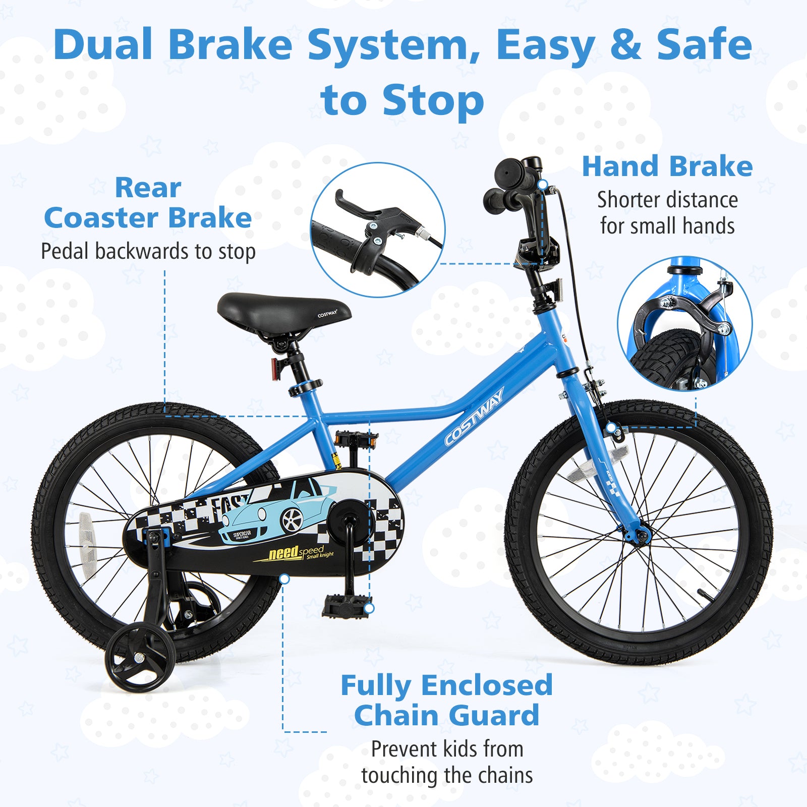 18 Inch Kids Bike with Removable Training Wheels for Aged 4-8 Years Old, Blue Kids Bike at Gallery Canada