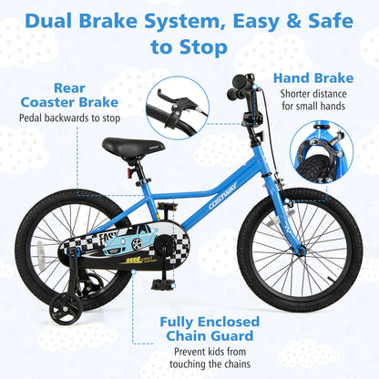 18 Inch Kids Bike with Removable Training Wheels for Aged 4-8 Years Old, Blue Kids Bike at Gallery Canada