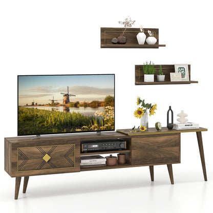 Mid-century Modern TV Stand for TVs up to 85 Inch with Open Compartments, Walnut Entertainment Centers & TV Stands at Gallery Canada