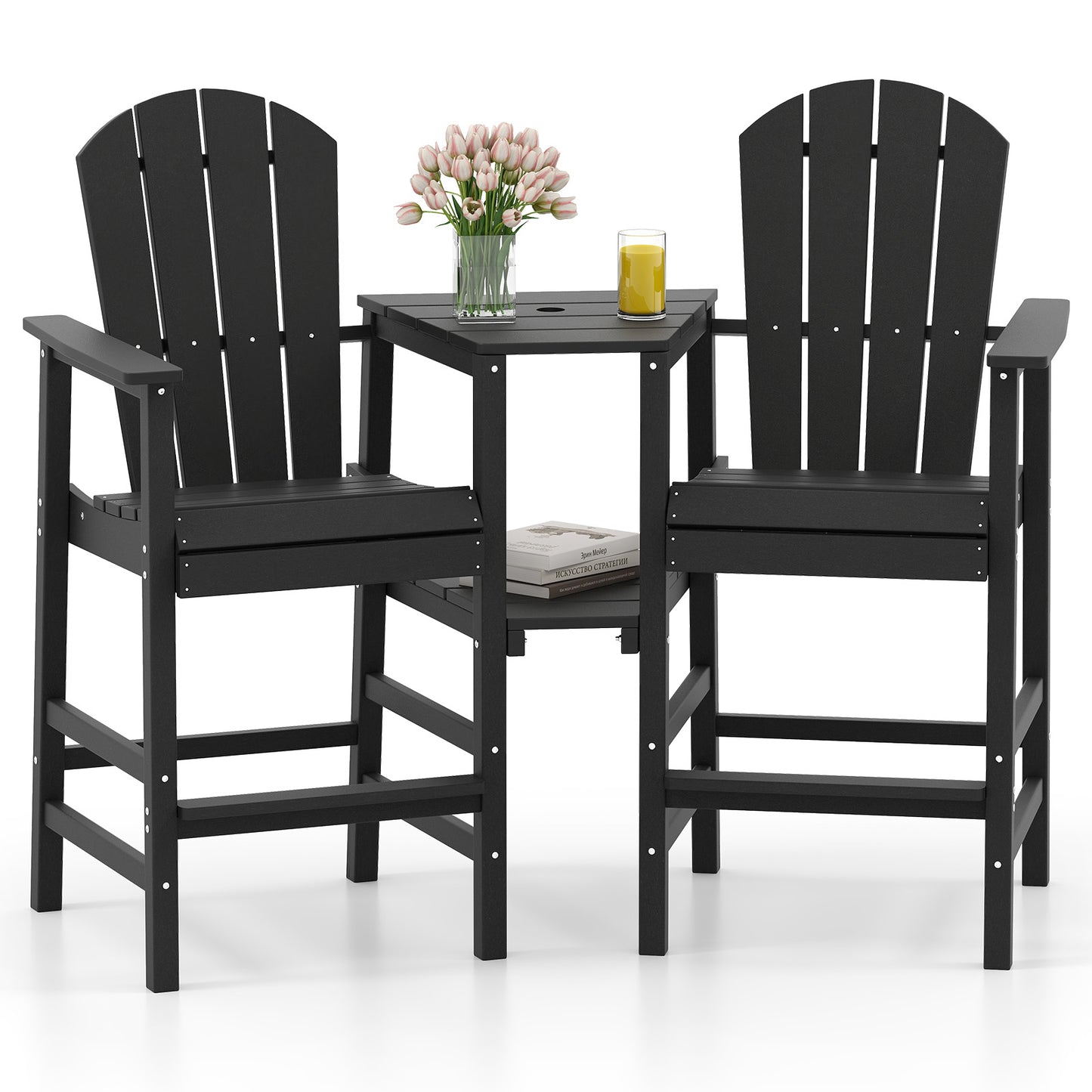 2-Seat Adirondack Chair All-Weather Adirondack Chair with Double Connecting Tray, Black Adirondack Chairs Black at Gallery Canada