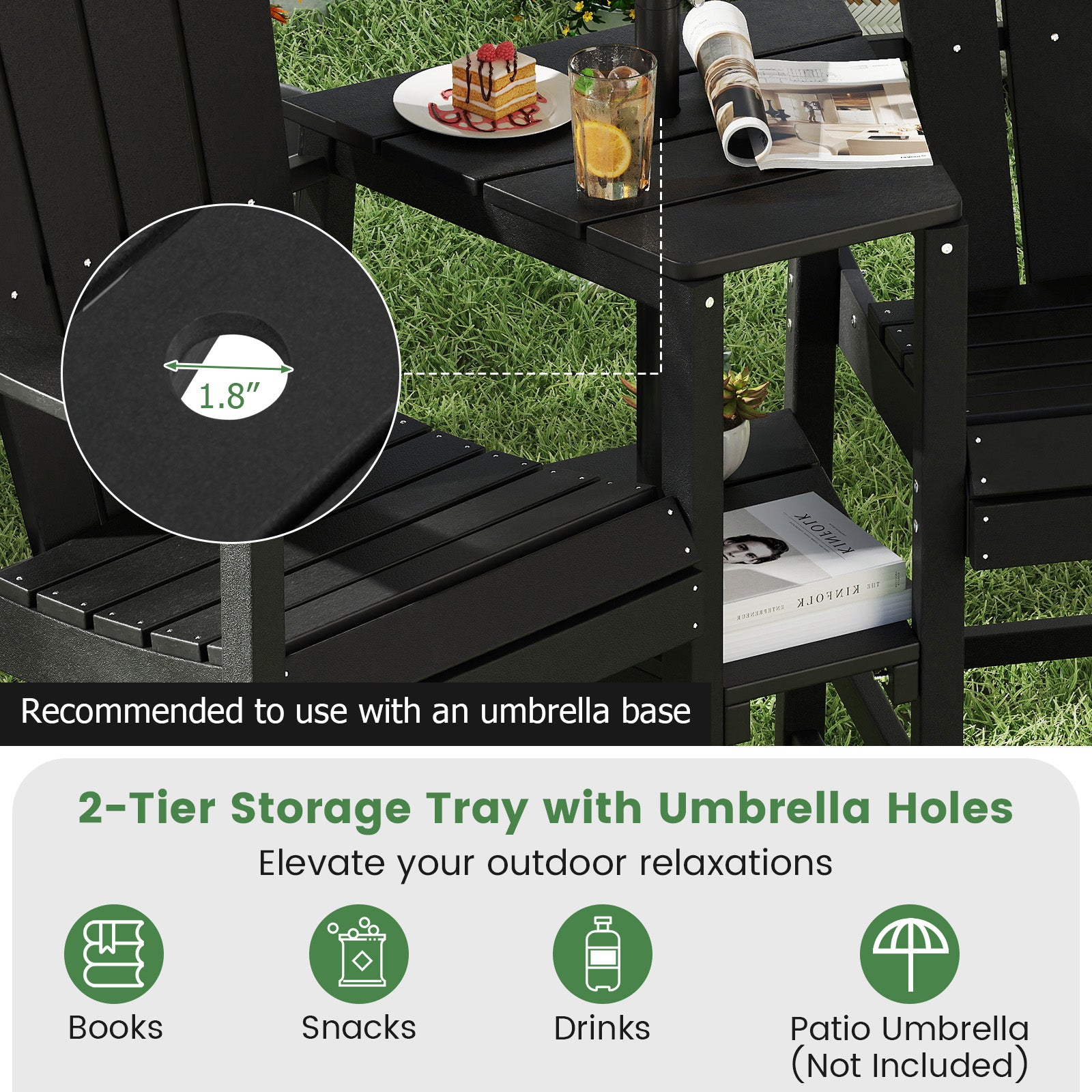 2-Seat Adirondack Chair All-Weather Adirondack Chair with Double Connecting Tray, Black Adirondack Chairs at Gallery Canada