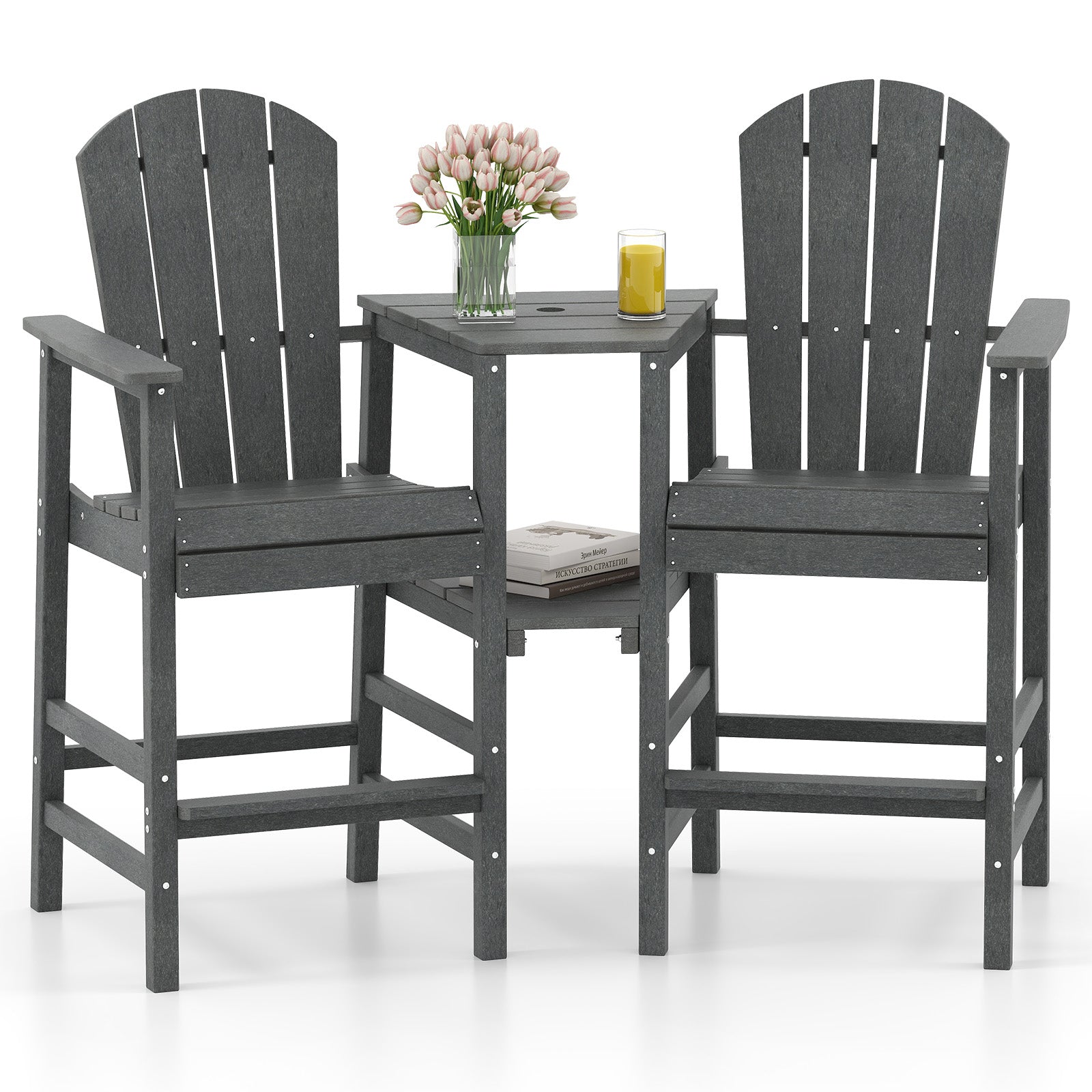 2-Seat Adirondack Chair All-Weather Adirondack Chair with Double Connecting Tray, Gray Adirondack Chairs Gray at Gallery Canada