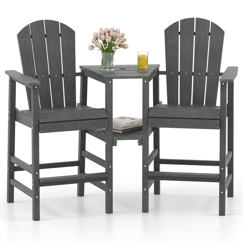 2-Seat Adirondack Chair All-Weather Adirondack Chair with Double Connecting Tray, Gray