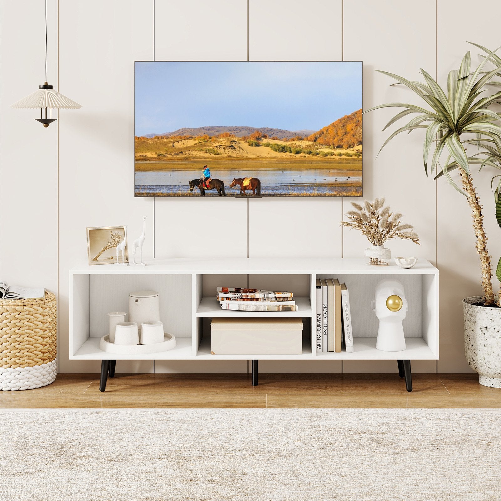 47.5 Inches TV Stand for 55-Inch TV with Compartments and Metal Legs, White Entertainment Centers & TV Stands at Gallery Canada