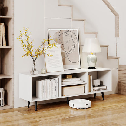 47.5 Inches TV Stand for 55-Inch TV with Compartments and Metal Legs, White Entertainment Centers & TV Stands at Gallery Canada