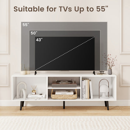 47.5 Inches TV Stand for 55-Inch TV with Compartments and Metal Legs, White Entertainment Centers & TV Stands at Gallery Canada