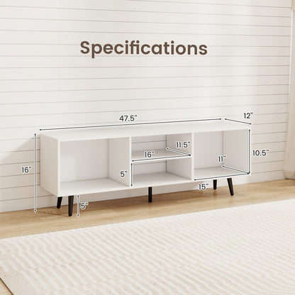 47.5 Inches TV Stand for 55-Inch TV with Compartments and Metal Legs, White Entertainment Centers & TV Stands at Gallery Canada