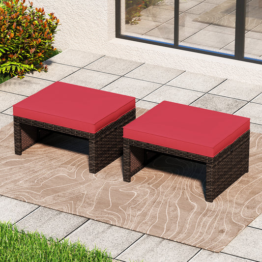 Multipurpose Outdoor 2 Pieces Patio PE Rattan Ottomans Footstool, Red Outdoor Seating & Patio Chairs Red at Gallery Canada